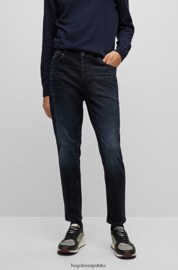 Hugo Boss ciemnoniebieskie, zwężane dżinsy hugo z niebiesko-czarnego elastycznego denimu ciemny niebieski R0X0H63611