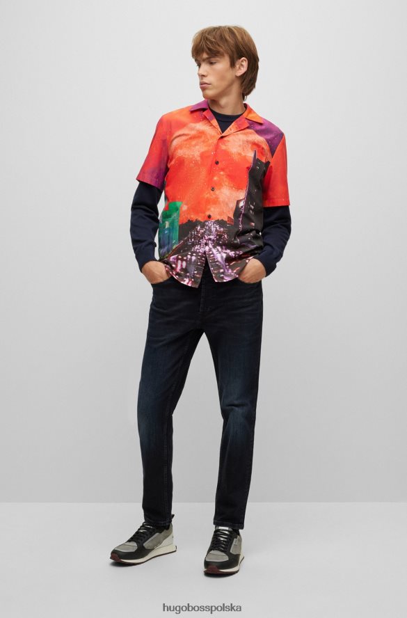 Hugo Boss ciemnoniebieskie, zwężane dżinsy hugo z niebiesko-czarnego elastycznego denimu ciemny niebieski R0X0H63611