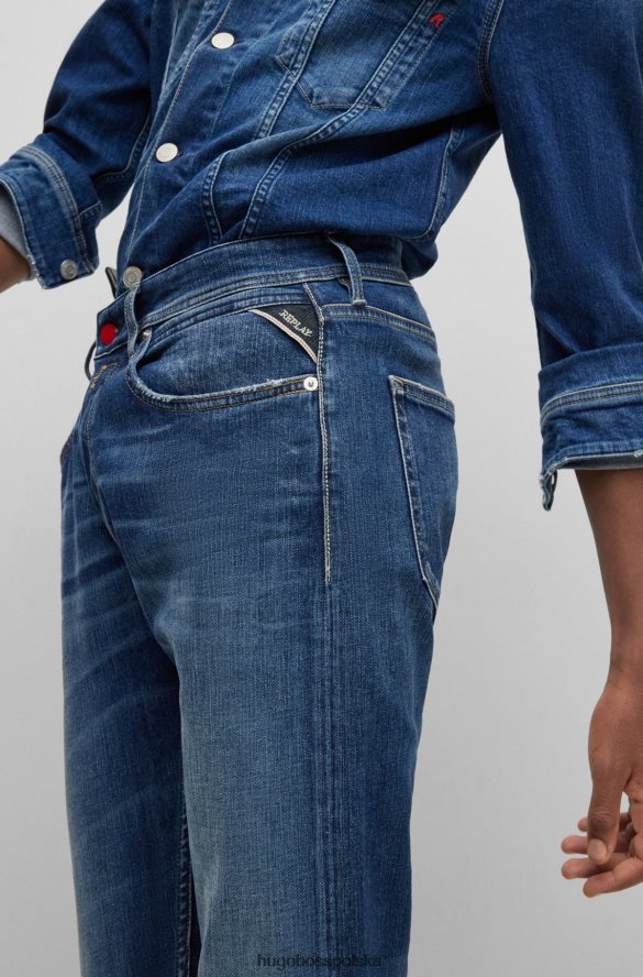 Hugo Boss hugo | jeansy Replay o prostym kroju z ciemnoniebieskiego elastycznego denimu ciemny niebieski R0X0H62764