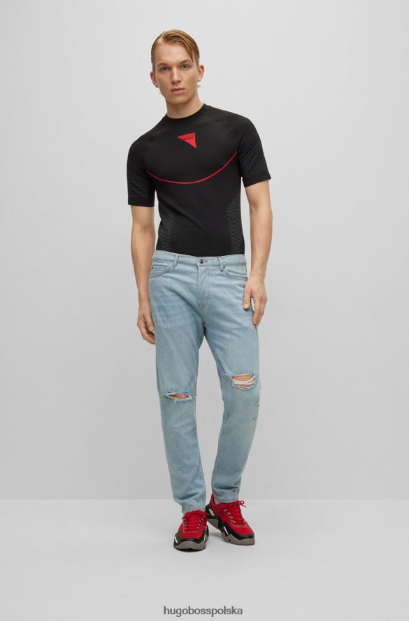 Hugo Boss jasnoniebieskie, zwężane jeansy hugo z niebieskiego denimu z przetarciami jasny niebieski R0X0H64229