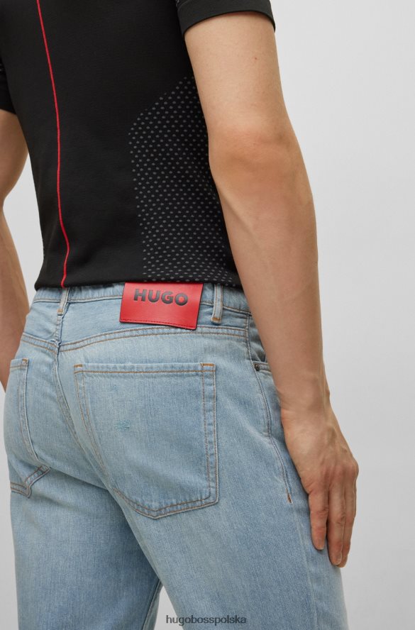 Hugo Boss jasnoniebieskie, zwężane jeansy hugo z niebieskiego denimu z przetarciami jasny niebieski R0X0H64229
