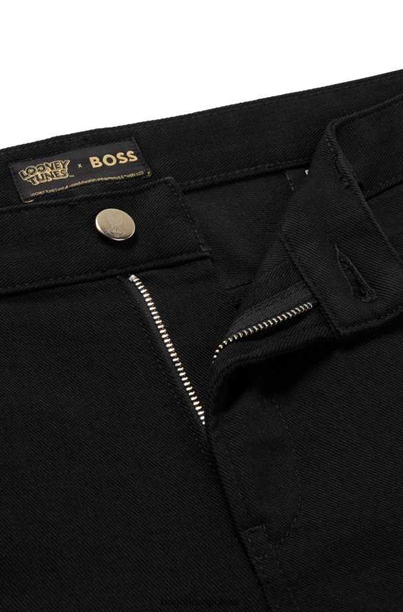 Hugo Boss looney tunes x Czarne jeansy slim-fit z haftem w stylu kreskówek czarny R0X0H63786