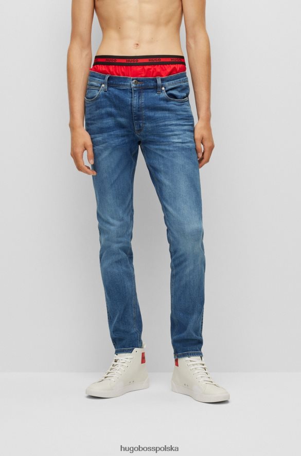 Hugo Boss niebieskie jeansy o bardzo dopasowanym kroju z niebieskiego, wygodnego, elastycznego denimu hugo niebieski R0X0H62787