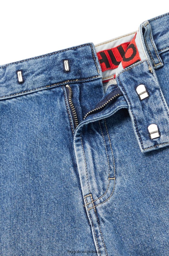 Hugo Boss niebieskie, zwężane dżinsy cargo z niebieskiego, sztywnego dżinsu hugo niebieski R0X0H63977