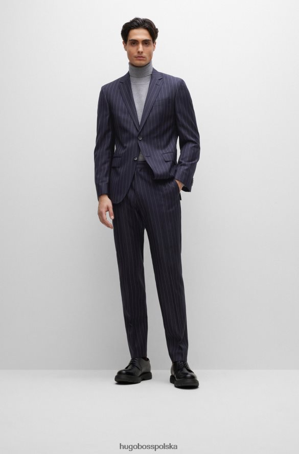 Hugo Boss Dopasowany garnitur z prążkowanej wełny hugo w kolorze ciemnoniebieskim ciemny niebieski R0X0H61896