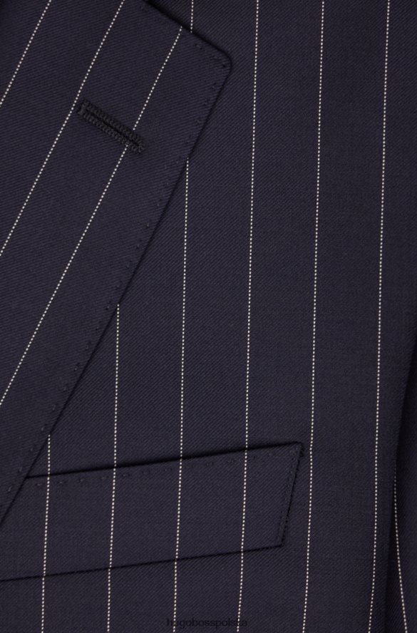Hugo Boss Dopasowany garnitur z prążkowanej wełny hugo w kolorze ciemnoniebieskim ciemny niebieski R0X0H61896
