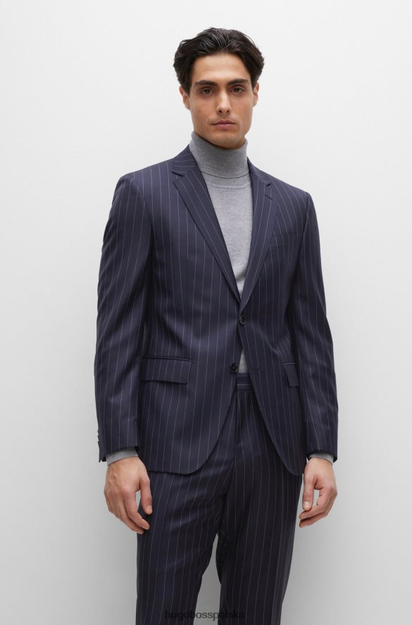 Hugo Boss Dopasowany garnitur z prążkowanej wełny hugo w kolorze ciemnoniebieskim ciemny niebieski R0X0H61896
