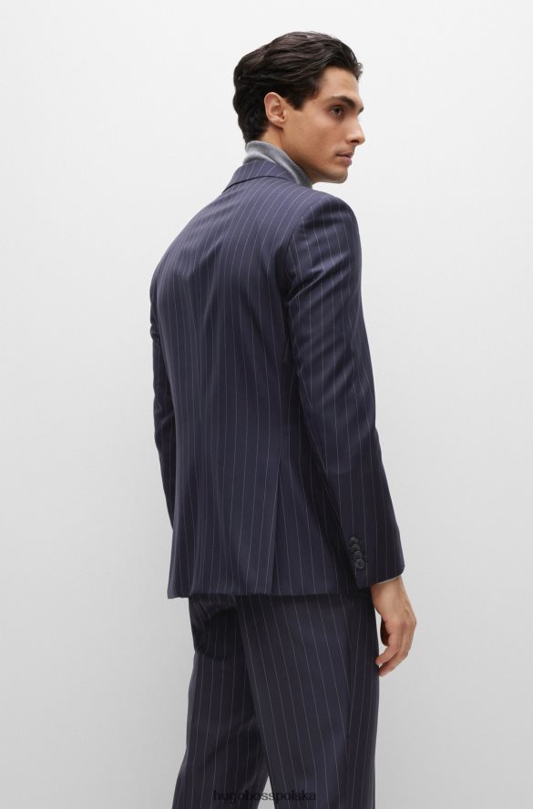 Hugo Boss Dopasowany garnitur z prążkowanej wełny hugo w kolorze ciemnoniebieskim ciemny niebieski R0X0H61896