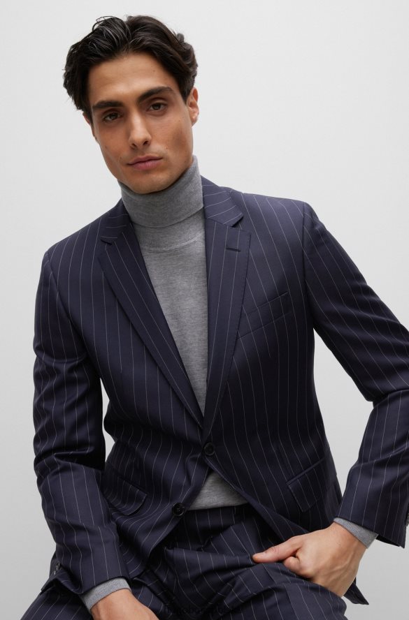 Hugo Boss Dopasowany garnitur z prążkowanej wełny hugo w kolorze ciemnoniebieskim ciemny niebieski R0X0H61896