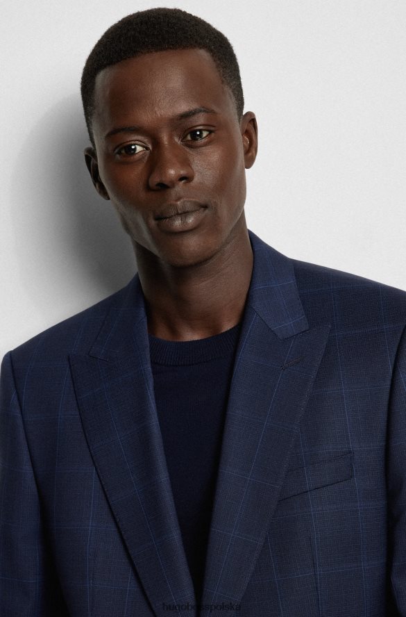 Hugo Boss Garnitur o dopasowanym kroju, wykonany z dzianiny serge hugo w kratkę, w kolorze granatowym ciemny niebieski R0X0H63263