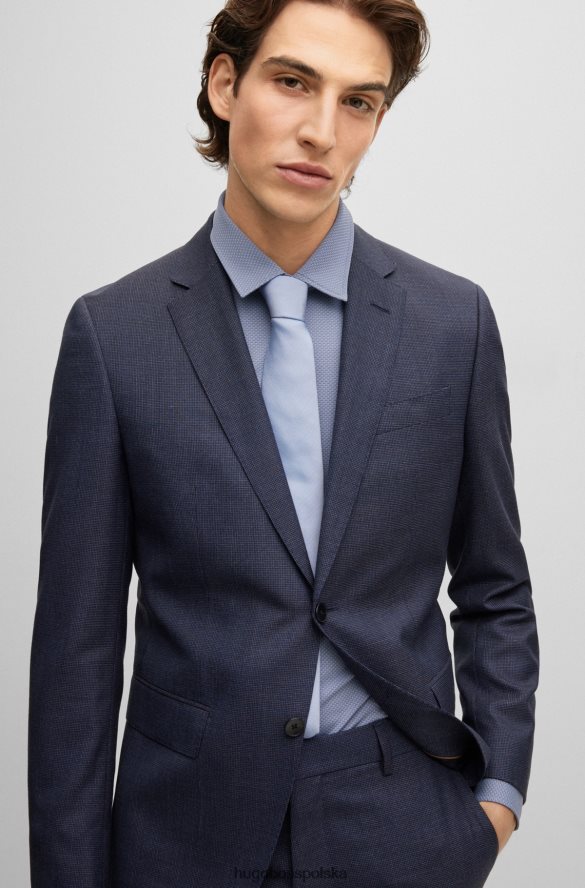 Hugo Boss Garnitur o dopasowanym kroju z ciemnoniebieskiej wełny hugo z mikrowzorami z dziewiczej wełny ciemny niebieski R0X0H64326