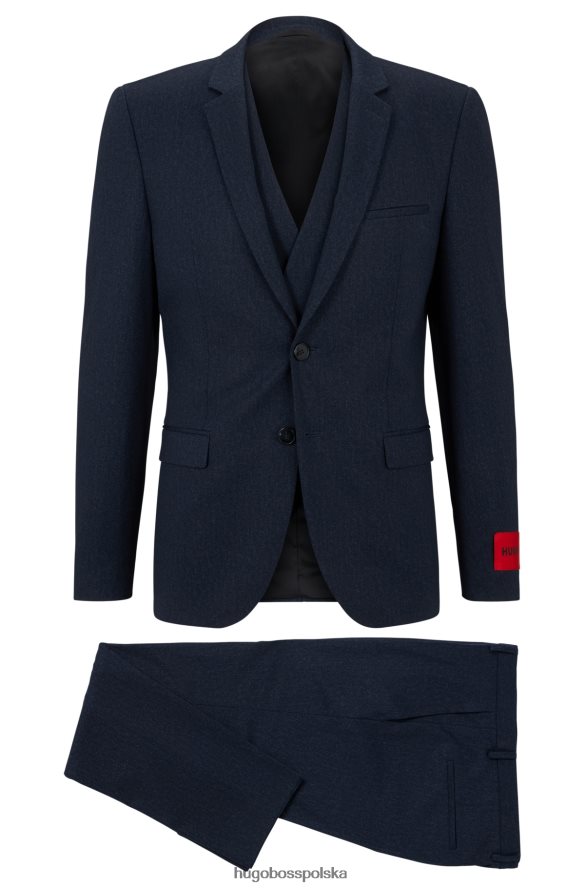 Hugo Boss Granatowy trzyczęściowy garnitur Hugo o wyjątkowo dopasowanym kroju, wykonany z wzorzystej tkaniny ciemny niebieski R0X0H64268