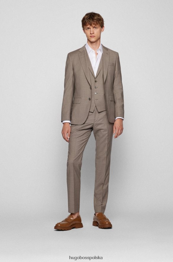 Hugo Boss Jasnobeżowy trzyczęściowy garnitur hugo slim-fit z dziewiczej wełny jasny beż R0X0H62287
