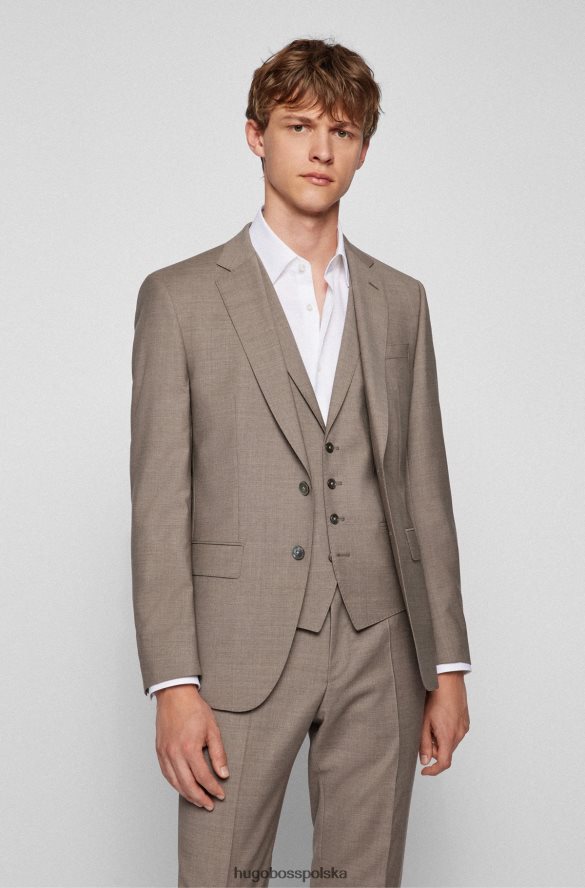 Hugo Boss Jasnobeżowy trzyczęściowy garnitur hugo slim-fit z dziewiczej wełny jasny beż R0X0H62287