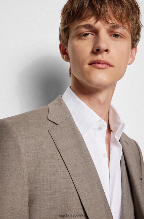 Hugo Boss Jasnobeżowy trzyczęściowy garnitur hugo slim-fit z dziewiczej wełny jasny beż R0X0H62287