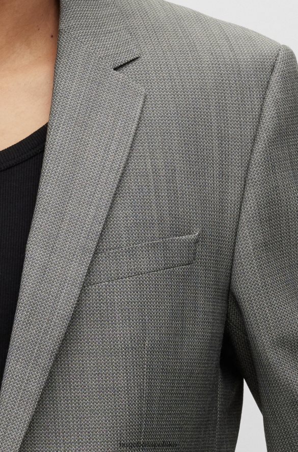 Hugo Boss Jasnoszary wzorzysty garnitur o dopasowanym kroju z elastycznej mieszanki wełny hugo jasnoszary R0X0H61338