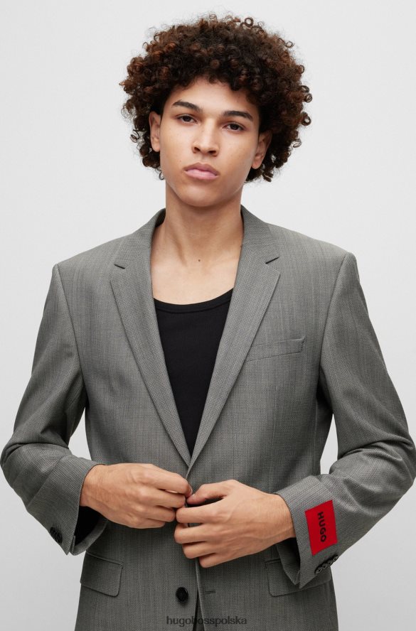 Hugo Boss Jasnoszary wzorzysty garnitur o dopasowanym kroju z elastycznej mieszanki wełny hugo jasnoszary R0X0H61338