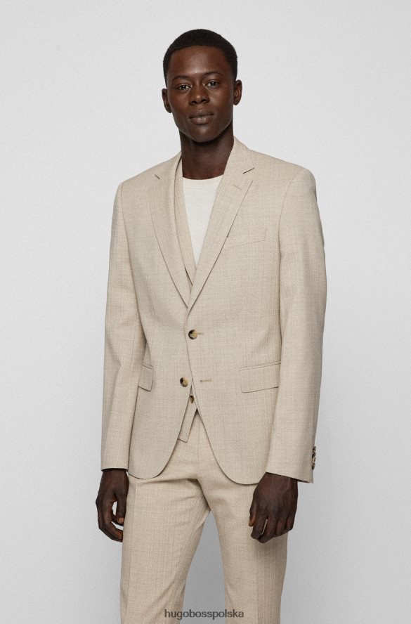 Hugo Boss Trzyczęściowy garnitur o dopasowanym kroju z elastycznej wełny dziewiczej w kolorze beżowym hugo beżowy R0X0H62317