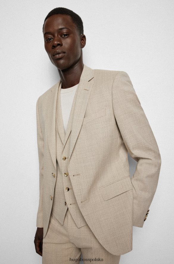 Hugo Boss Trzyczęściowy garnitur o dopasowanym kroju z elastycznej wełny dziewiczej w kolorze beżowym hugo beżowy R0X0H62317