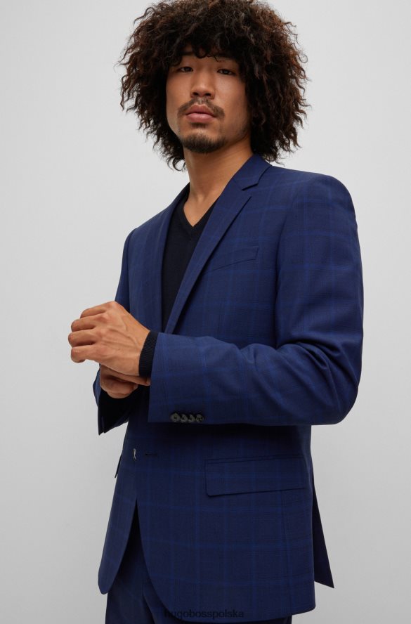 Hugo Boss ciemnoniebieski garnitur slim-fit hugo z elastycznej tkaniny w kratkę ciemny niebieski R0X0H62580