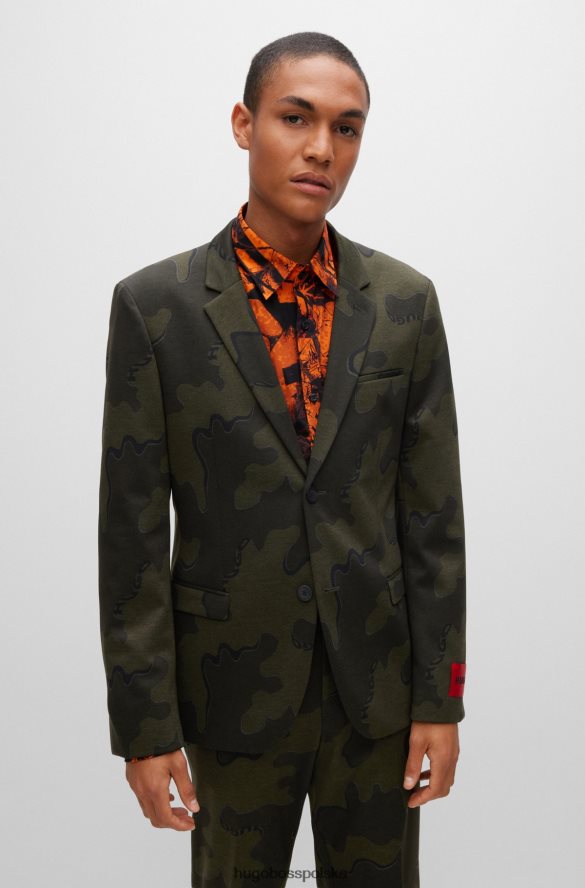 Hugo Boss ciemnozielony, wyjątkowo dopasowany garnitur Hugo z elastycznego materiału w kamuflażu ciemnozielony R0X0H63553