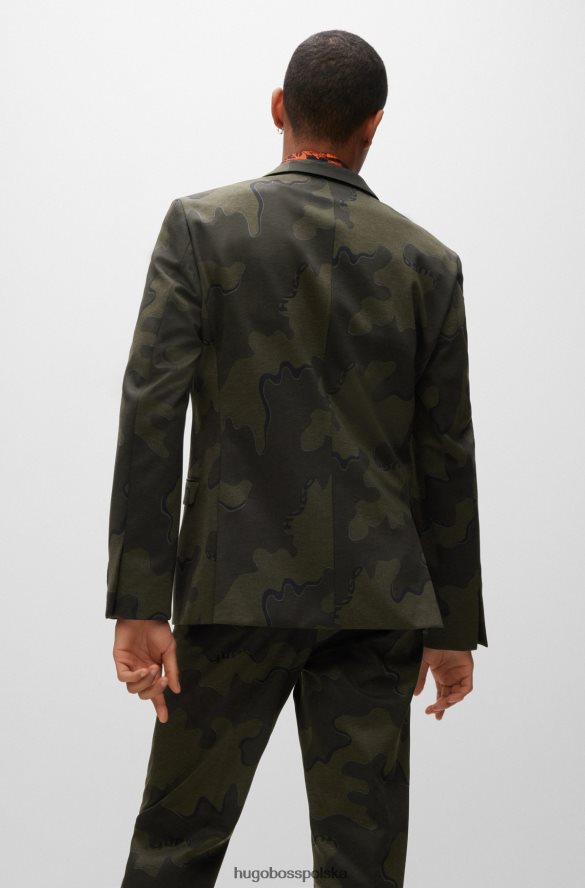 Hugo Boss ciemnozielony, wyjątkowo dopasowany garnitur Hugo z elastycznego materiału w kamuflażu ciemnozielony R0X0H63553