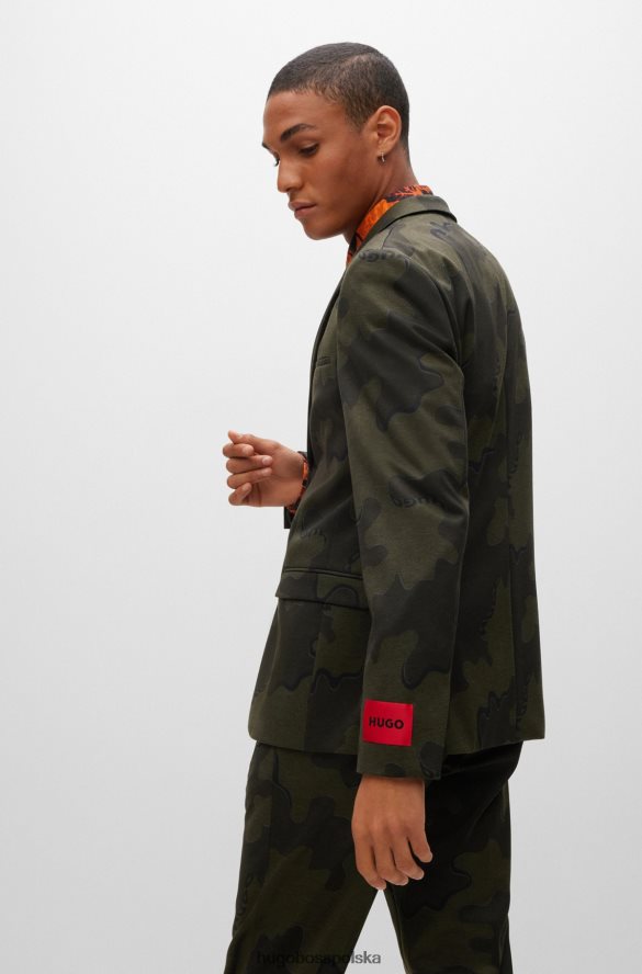 Hugo Boss ciemnozielony, wyjątkowo dopasowany garnitur Hugo z elastycznego materiału w kamuflażu ciemnozielony R0X0H63553