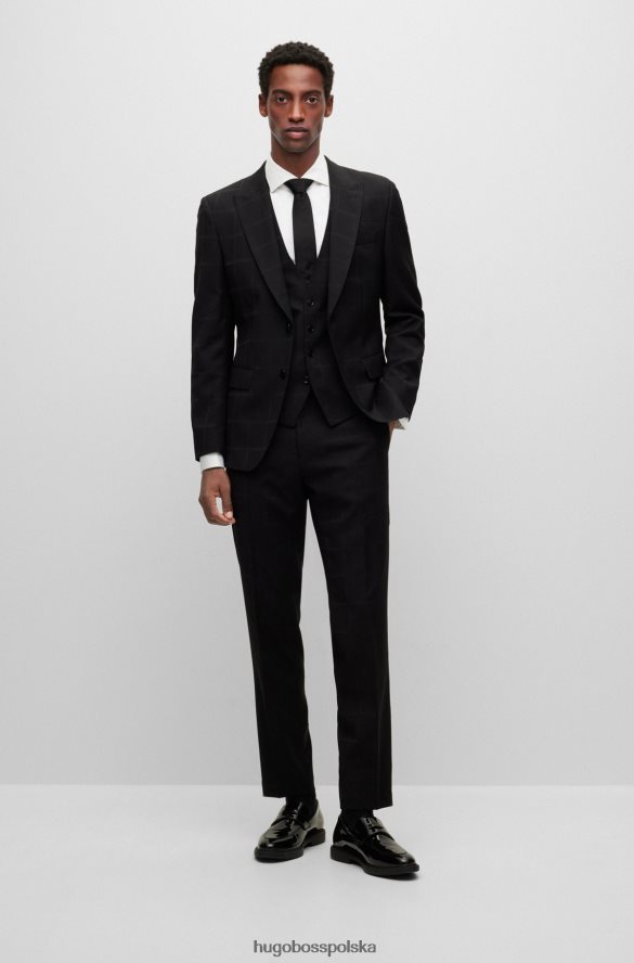 Hugo Boss czarny dopasowany garnitur z wełny serersucker hugo czarny R0X0H64416