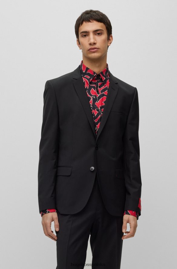 Hugo Boss czarny garnitur hugo o wyjątkowo dopasowanym kroju z super elastycznej mieszanki wełny czarny R0X0H64089