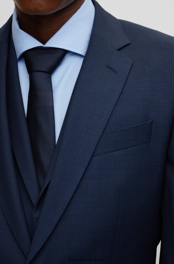 Hugo Boss hugo ciemnoniebieski, trzyczęściowy garnitur o dopasowanym kroju z dziewiczej wełny w mikrowzorzysty ciemny niebieski R0X0H61862