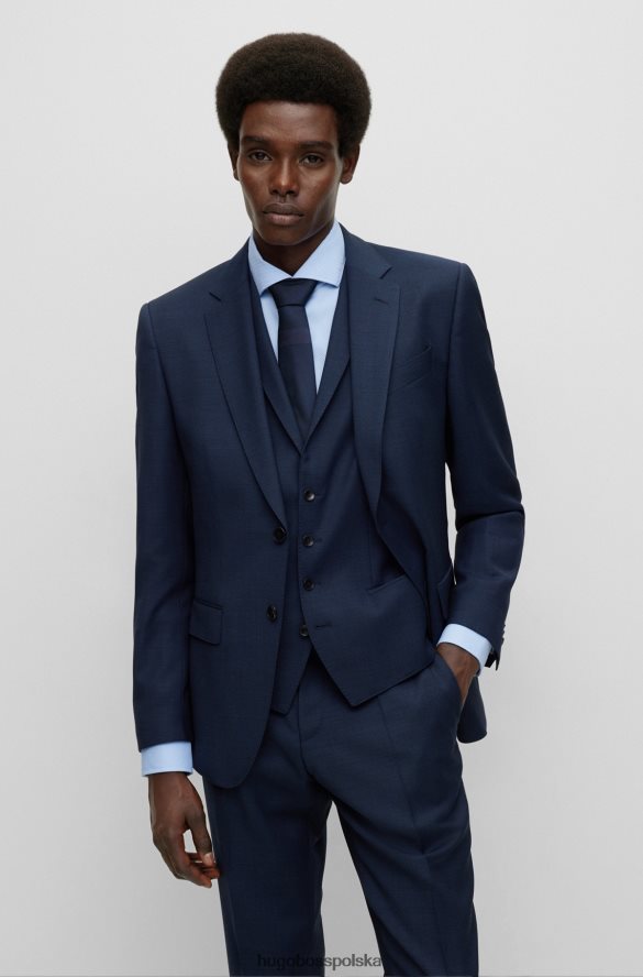Hugo Boss hugo ciemnoniebieski, trzyczęściowy garnitur o dopasowanym kroju z dziewiczej wełny w mikrowzorzysty ciemny niebieski R0X0H61862