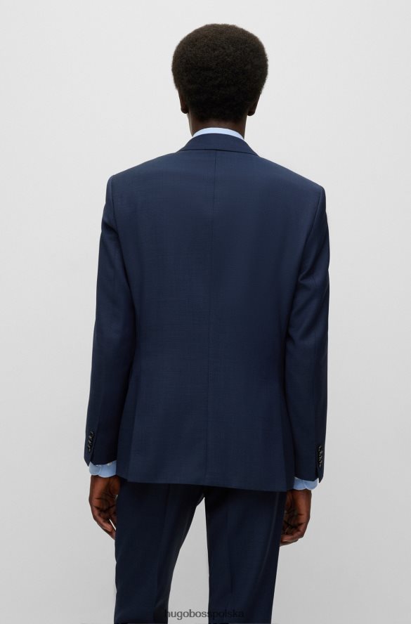 Hugo Boss hugo ciemnoniebieski, trzyczęściowy garnitur o dopasowanym kroju z dziewiczej wełny w mikrowzorzysty ciemny niebieski R0X0H61862