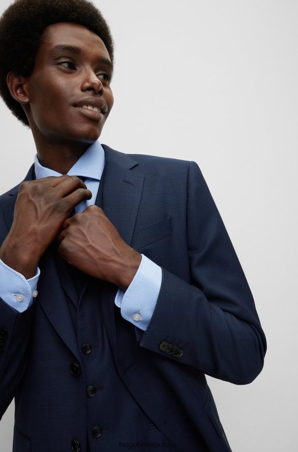 Hugo Boss hugo ciemnoniebieski, trzyczęściowy garnitur o dopasowanym kroju z dziewiczej wełny w mikrowzorzysty ciemny niebieski R0X0H61862