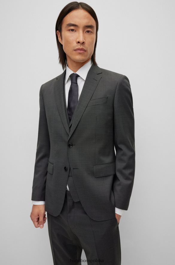 Hugo Boss trzyczęściowy garnitur o dopasowanym kroju z wzorzystej elastycznej wełny w kolorze czarnym hugo czarny R0X0H61853