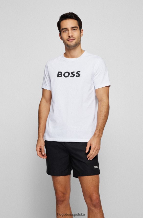 Hugo Boss Biała, bawełniana koszulka o luźnym kroju upf 50+ z logo hugo biały R0X0H61308
