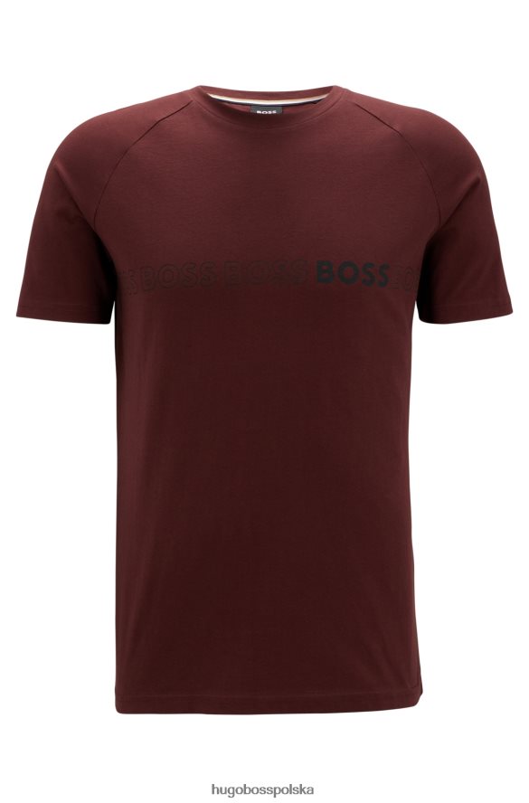 Hugo Boss Ciemnoczerwona koszulka hugo z bawełnianego jerseyu o dopasowanym kroju z ochroną UPF 50 ciemno czerwony R0X0H61648
