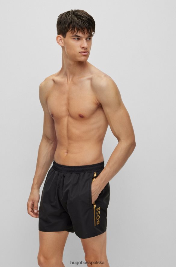Hugo Boss Czarne szorty kąpielowe hugo z materiału pochodzącego z recyklingu, z paskiem i logo czarny R0X0H63258