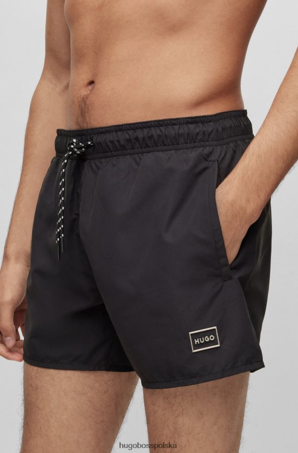 Hugo Boss Czarne szorty kąpielowe z logo w ramce, wykonane z szybkoschnącego materiału pochodzącego z recyklingu hugo czarny R0X0H63138