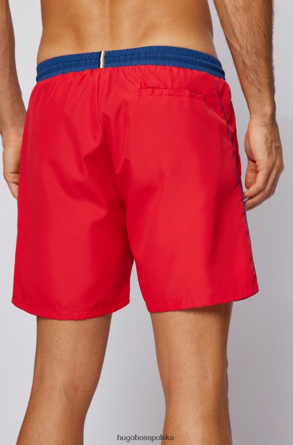 Hugo Boss Czerwone szorty kąpielowe hugo z kontrastowym logo, wykonane z materiału pochodzącego z recyklingu czerwony R0X0H61073