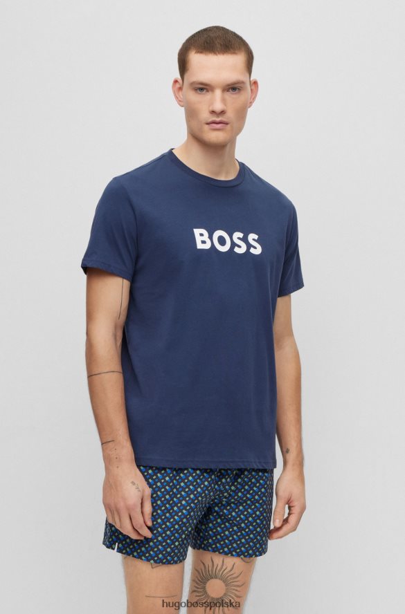 Hugo Boss Hugo Ciemnoniebieska koszulka o swobodnym kroju upf 50+ z bawełny z logo ciemny niebieski R0X0H61305