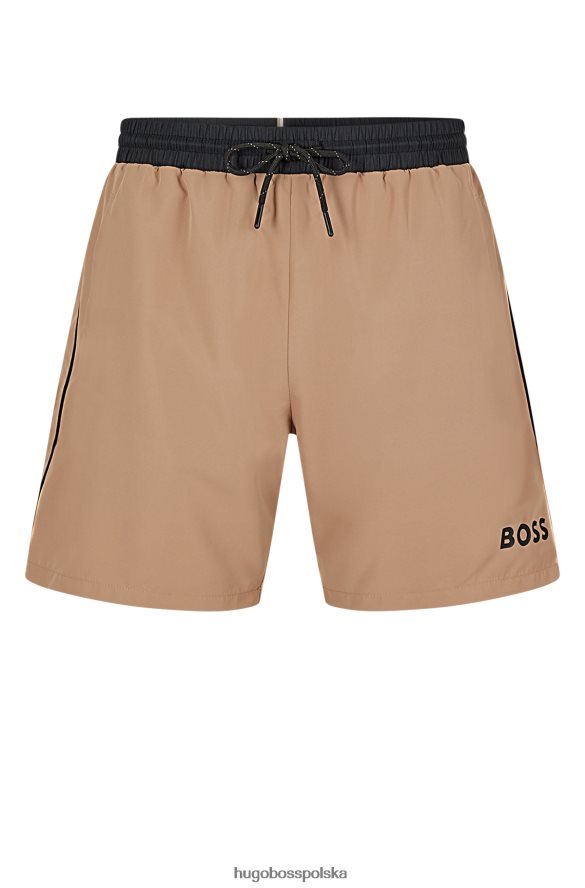 Hugo Boss Hugo Szorty kąpielowe z kontrastowym logo, w kolorze beżowym, wykonane z materiału pochodzącego z recyklingu beżowy R0X0H61080