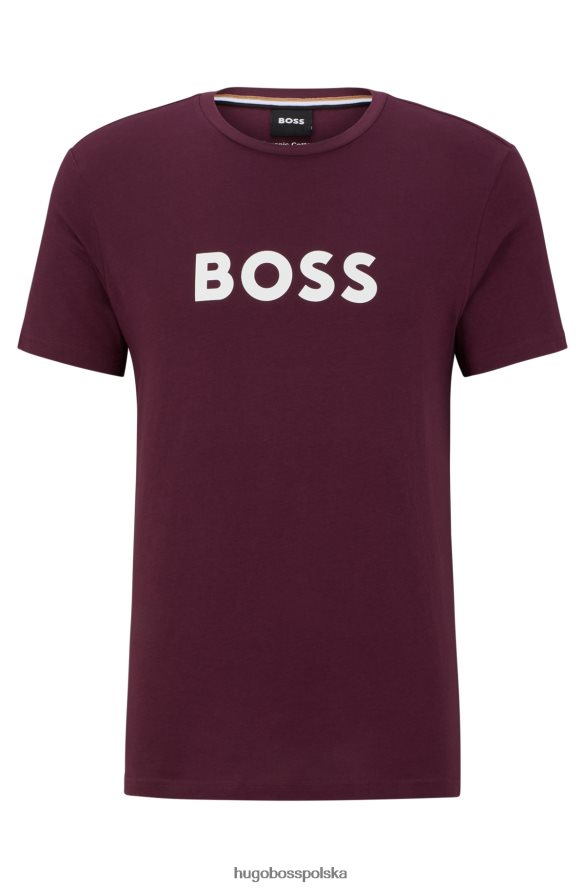 Hugo Boss Hugo ciemnofioletowa koszulka o swobodnym kroju z bawełny organicznej z kontrastowym logo ciemny fiolet R0X0H63884