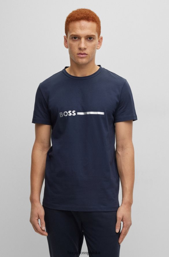 Hugo Boss Hugo ciemnoniebieska koszulka o regularnym kroju z bawełny z ochroną UV ciemny niebieski R0X0H63128