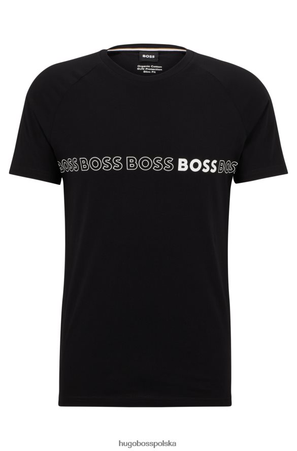 Hugo Boss Hugo czarna koszulka o dopasowanym kroju z bawełny organicznej z powtarzającymi się logo czarny R0X0H63707