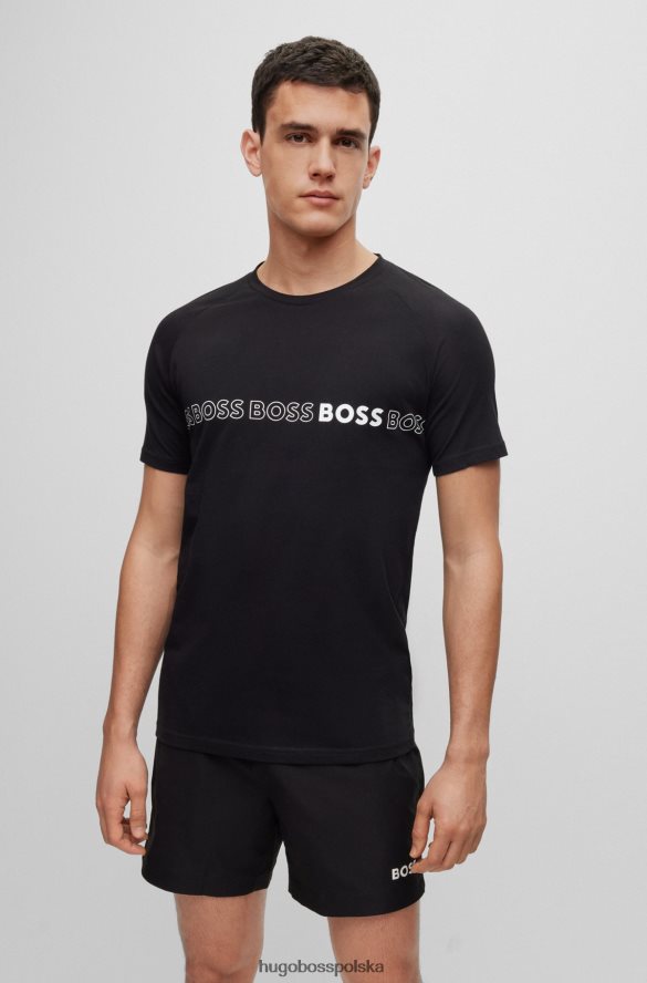 Hugo Boss Hugo czarna koszulka o dopasowanym kroju z bawełny organicznej z powtarzającymi się logo czarny R0X0H63707