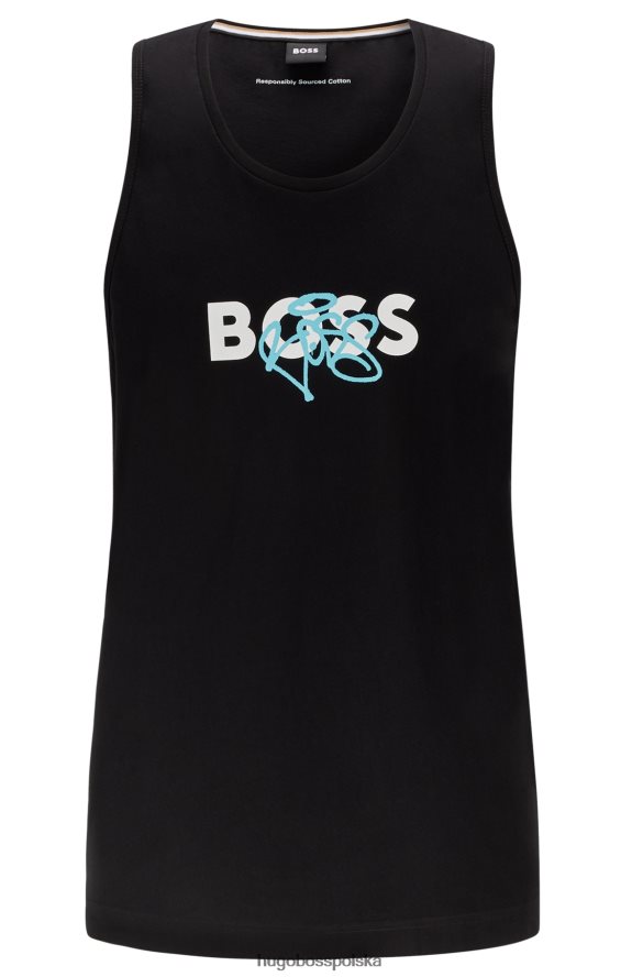 Hugo Boss Koszulka bez rękawów z bawełnianego dżerseju z czarnym logo hugo w stylu graffiti czarny R0X0H64490
