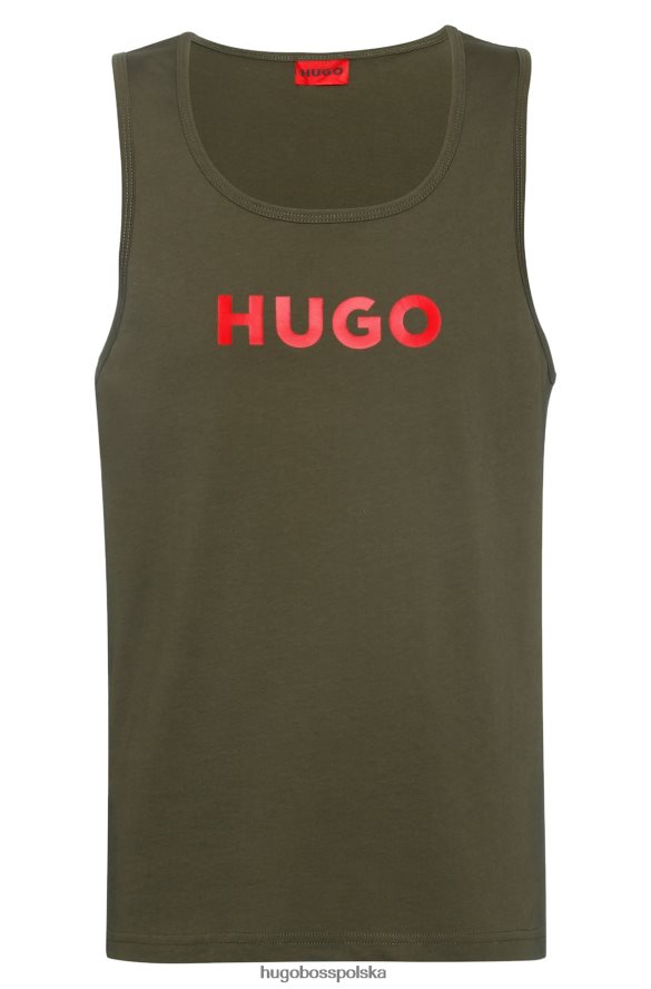 Hugo Boss Koszulka bez rękawów z bawełnianego jerseyu w kolorze khaki hugo z kontrastowym logo khaki R0X0H64261