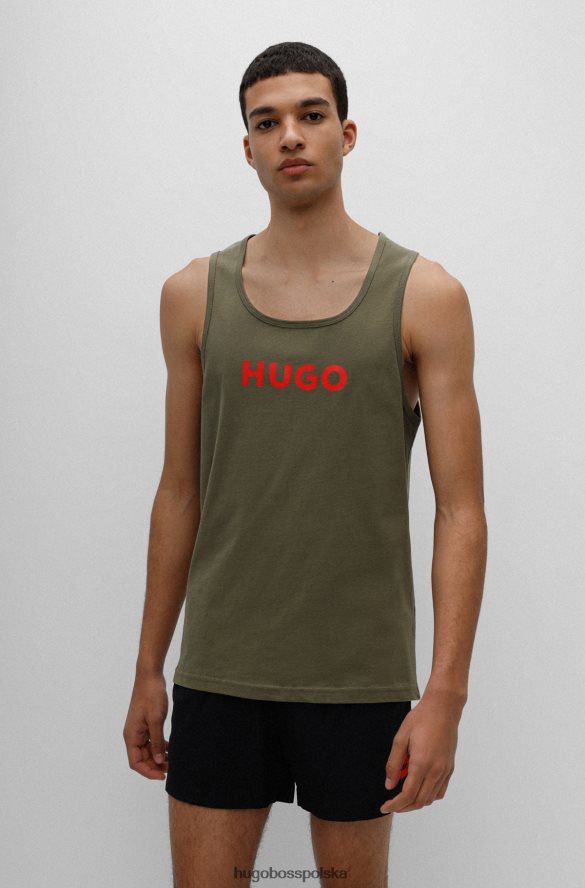 Hugo Boss Koszulka bez rękawów z bawełnianego jerseyu w kolorze khaki hugo z kontrastowym logo khaki R0X0H64261
