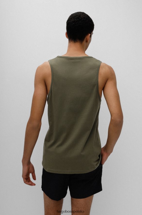 Hugo Boss Koszulka bez rękawów z bawełnianego jerseyu w kolorze khaki hugo z kontrastowym logo khaki R0X0H64261