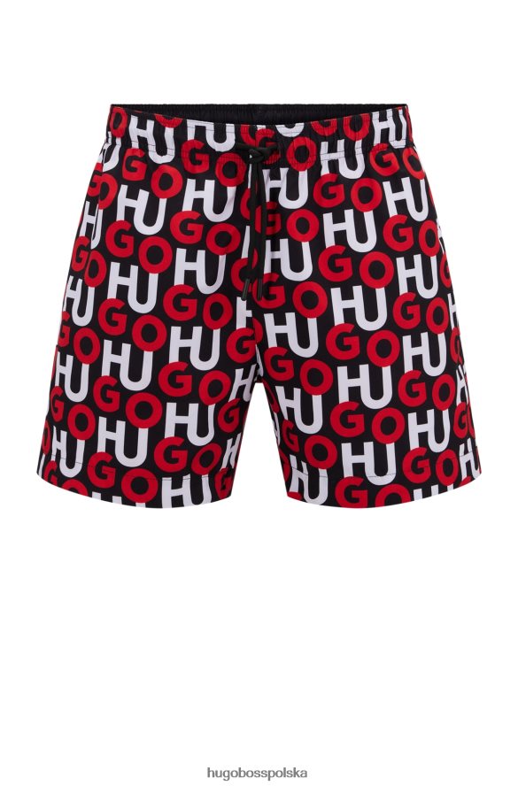 Hugo Boss Szorty kąpielowe z logo, wykonane z szybkoschnącego materiału pochodzącego z recyklingu, w kolorze hugo w kolorze czerwonym czerwony wzór R0X0H64191